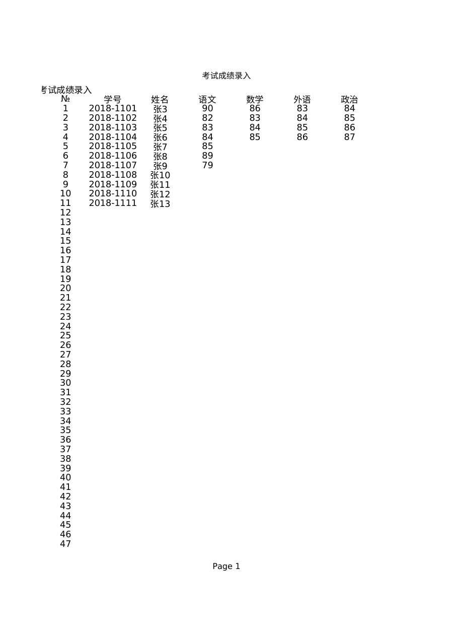 中小学学生考试成绩单(单次考试多科目)模板C219
