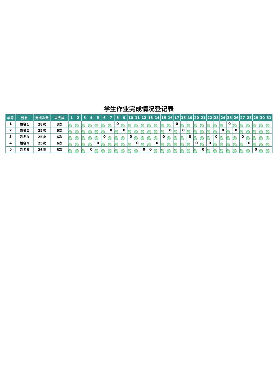 学生作业完成情况登记表1