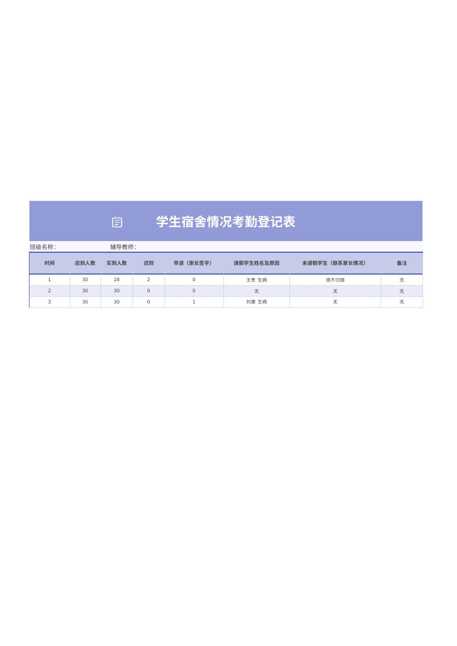 学生宿舍情况考勤登记表1